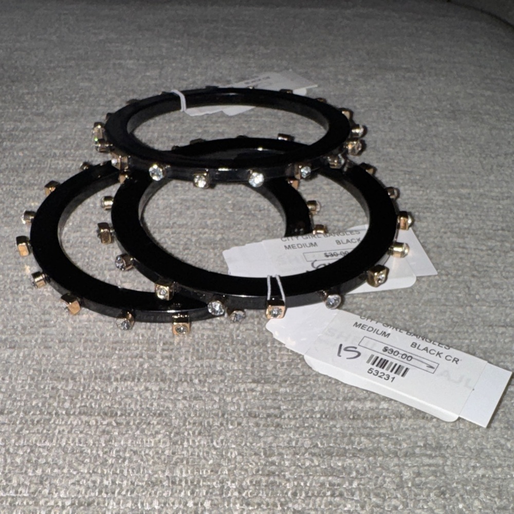 Black Studded Bangles with Gold Accents